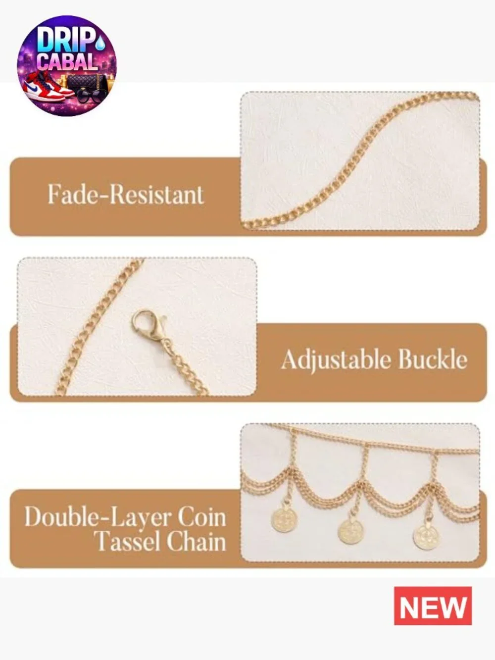 Metal Chain Belt with Lobster Clasp Adjustable Fit for Waist